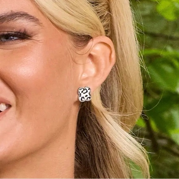 Park Lane Lana Earrings | Black and White Leopard | Stud Earrings | 1/2” | New - Picture 4 of 5